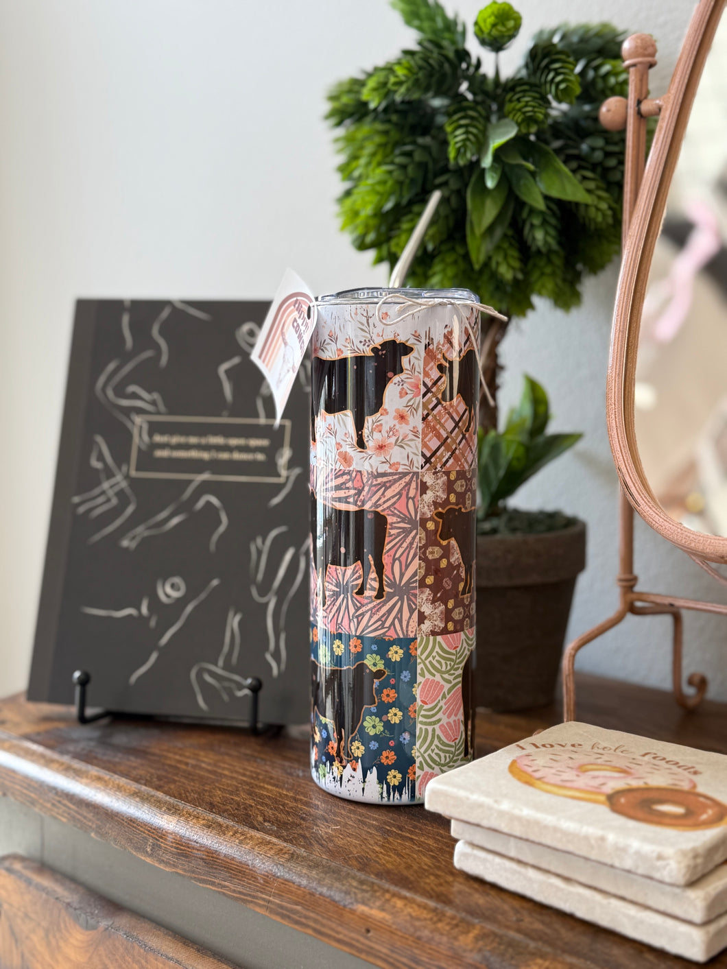 Cow quilt tumbler